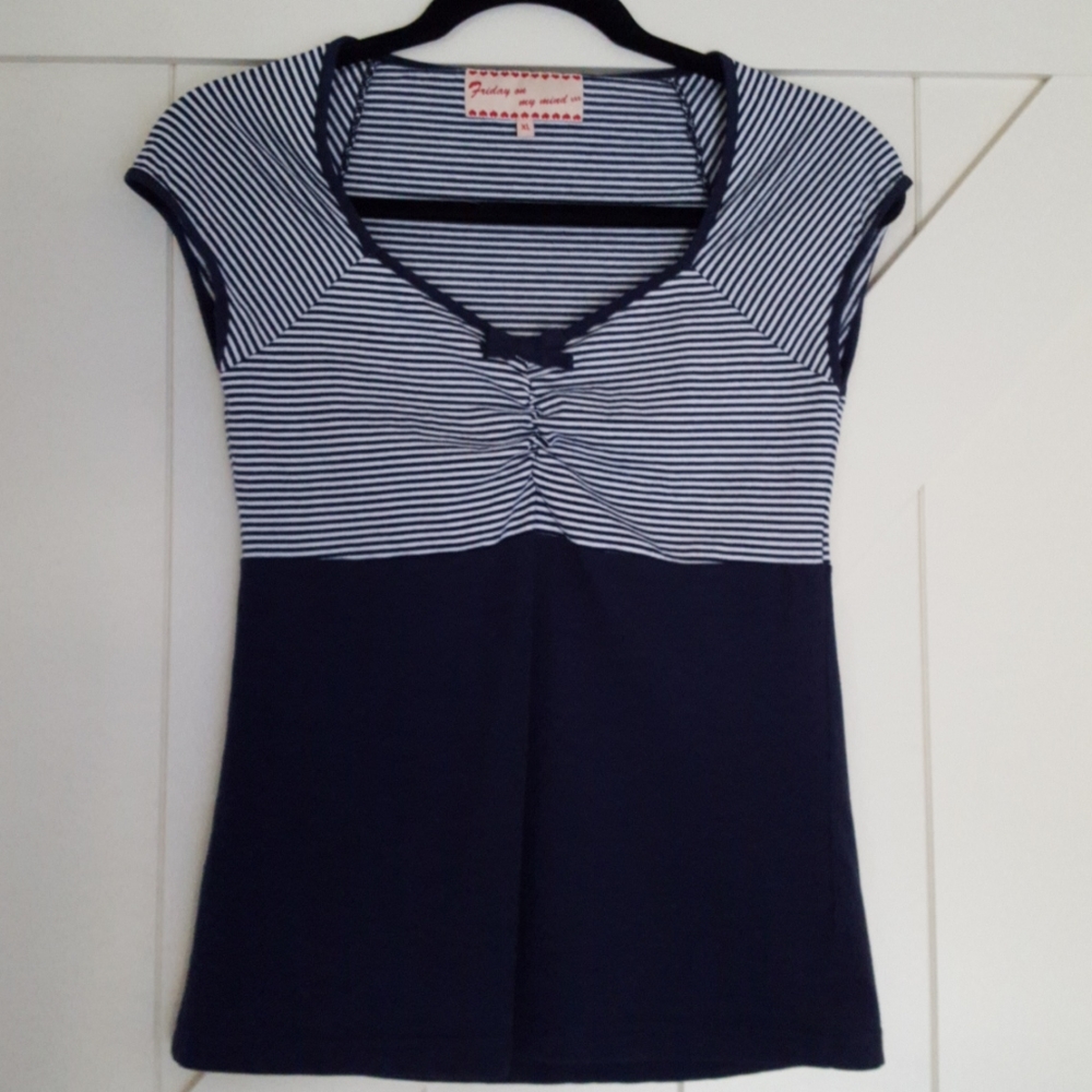 Ladies Navy and White Stripe Cotton Top